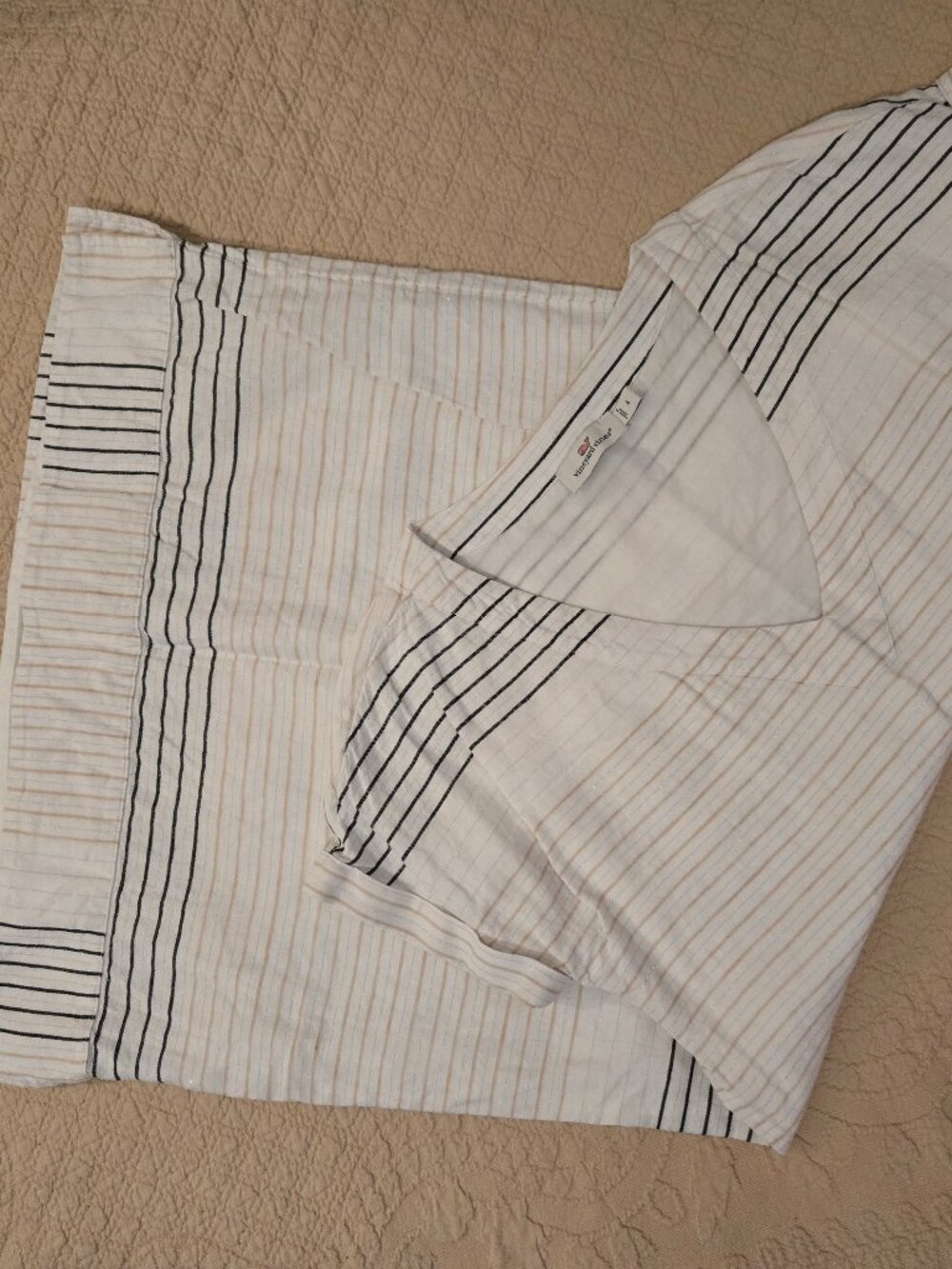 VINEYARD VINES Linen V-neck Black/Tan/Metallic Stripes Size 4 - Picture 6 of 9